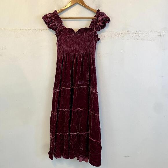 HILL HOUSE burgundy velvet midi Ellie nap dress sz M - Picture 3 of 8